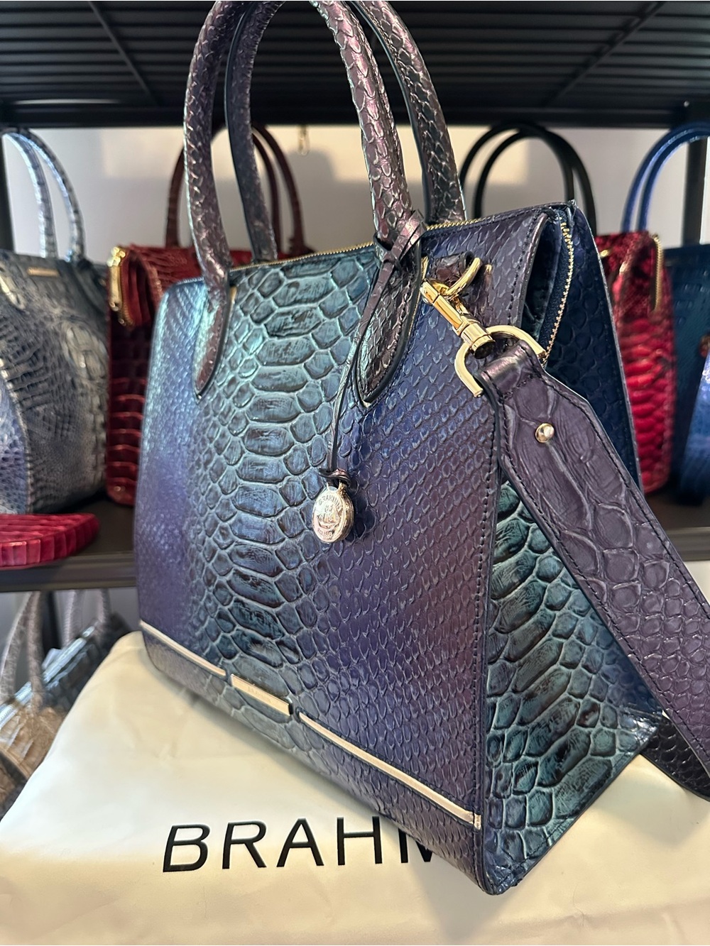 GREAT PRICE Brahmin Sapphire Blue Iridescent Blue/Green/ Purple Satchel - Picture 7 of 14